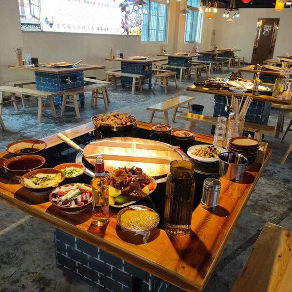 烧炭柴火鸡地锅鸡专用灶铁锅炖灶台桌地锅炖饭店餐桌商用火锅桌
