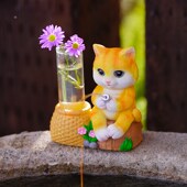 鱼缸水族箱造景观小猫咪钓鱼摆件庭院假山流水鱼池古法养鱼装 饰品