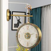 饰表挂墙时钟表 创意简约装 现代轻奢双面挂钟客厅家用钟表欧式 时尚