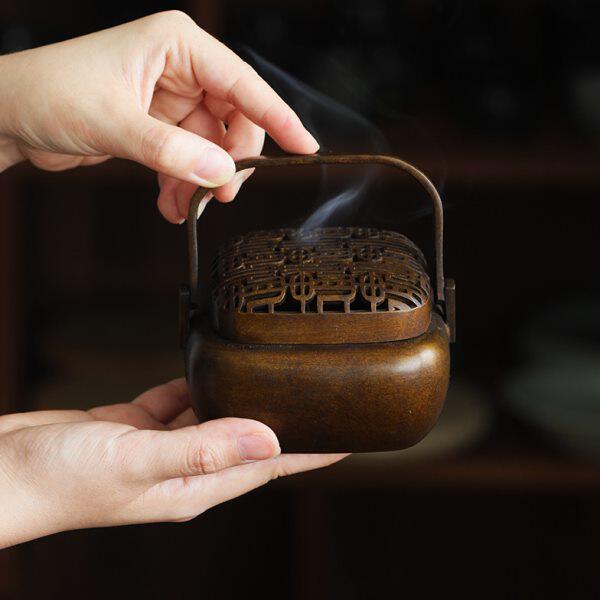 挑tea|陈巧生制纯铜香炉手炉熏炉收藏 手工铜炉茶道家用室内取暖
