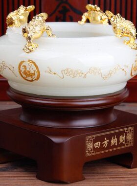 晓苑财富聚宝盆琉璃摆件公司乔迁开业礼品办公室桌面装饰品背景墙