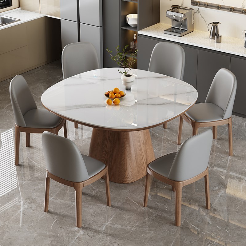 轻奢全实木岩板餐桌椅组合现代简约高端小户型家用正方形吃饭桌子