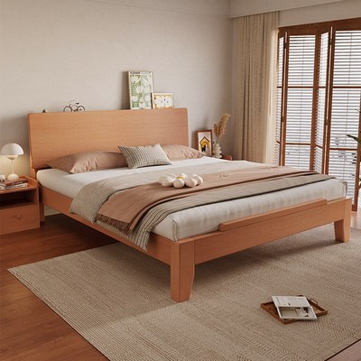 全榉木实木床1.5米现代简约主卧双人床1.8米床家用单人床1米2床架