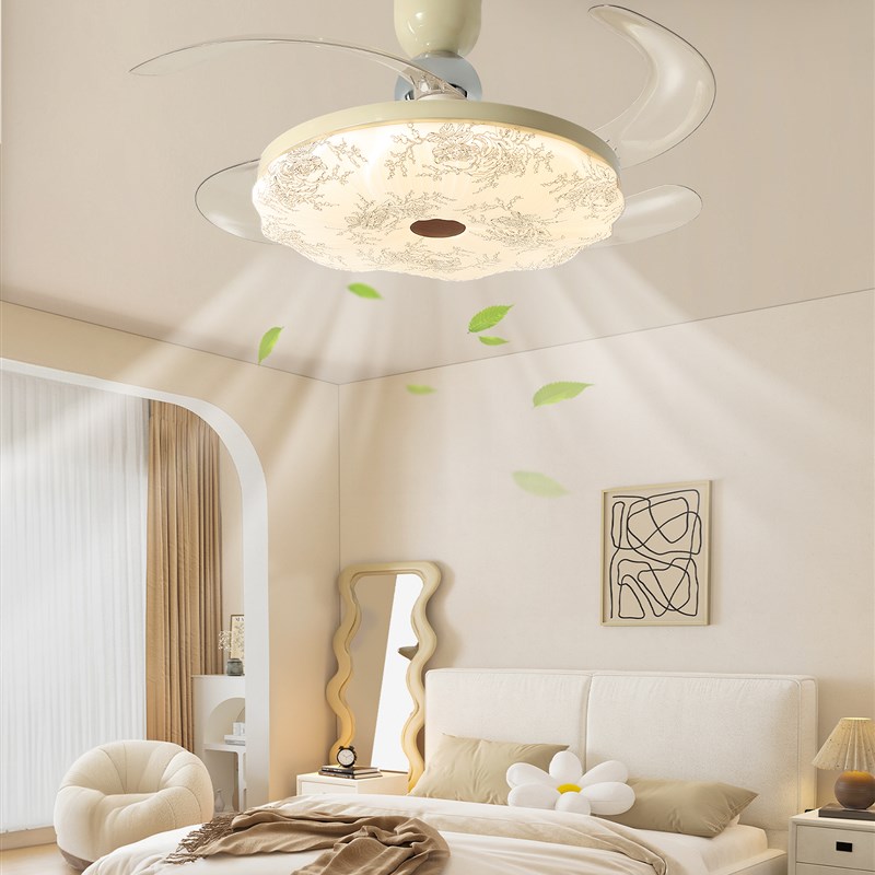 简约现代餐厅风扇灯吊灯宋代美学覆古印花静音隐形卧室餐桌吊扇灯