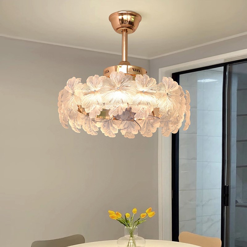 水晶卧室风扇灯吊扇灯轻奢法式护眼客厅吸顶灯电扇灯一体2024新款