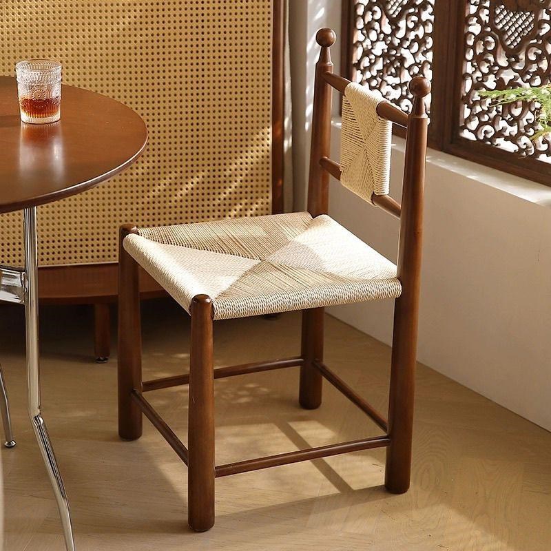 中古胡桃色实木餐椅藤编法式复古卧室书桌化妆台椅子咖啡店休闲椅