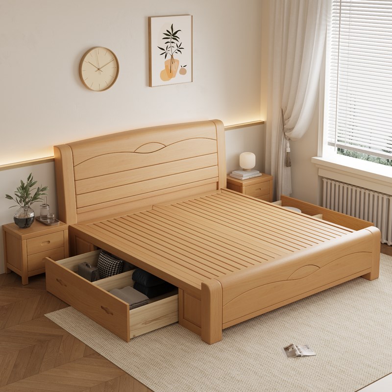 进口榉木实木床工厂直销1.8米1.5米单双人实木床1.2m儿童床榫卯床