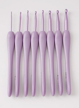 DIY编织工具毛衣针新款ABS紫色塑料柄氧化铝钩针一套8支装袋