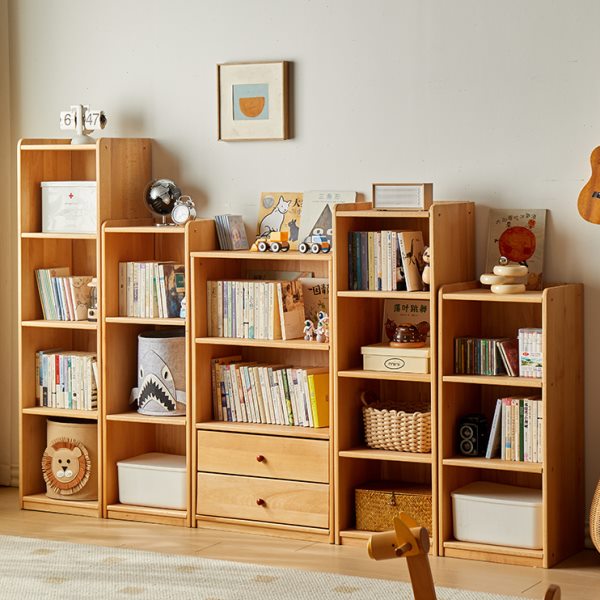 金实木儿童书架北欧原木落地书柜小户型家用多功能储物收纳柜