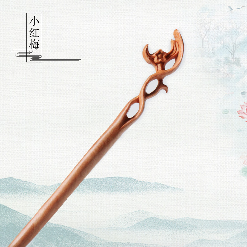 古风桃木发簪檀木发钗女日常简约现代丸子头盘Q发木簪百搭古代钗