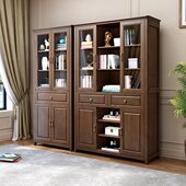 美式 实木书柜带玻璃门落地置物架现代简约收纳书架书房储物柜组合