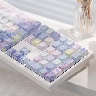 漫步猫M108机械键盘侧刻渐变透光有线无线女生办公静音麻将音Z108