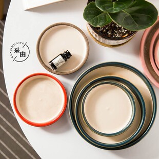 花盘底托盘花盆陶瓷底盘花盒接水盘圆形特大底托花托底座花盘托盘