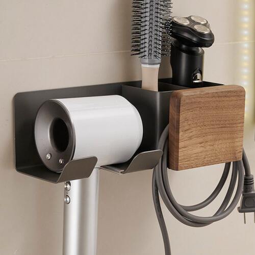 cmeo胡桃木吹风机置物架免打孔卫生间电吹风支架浴室风筒挂架收纳