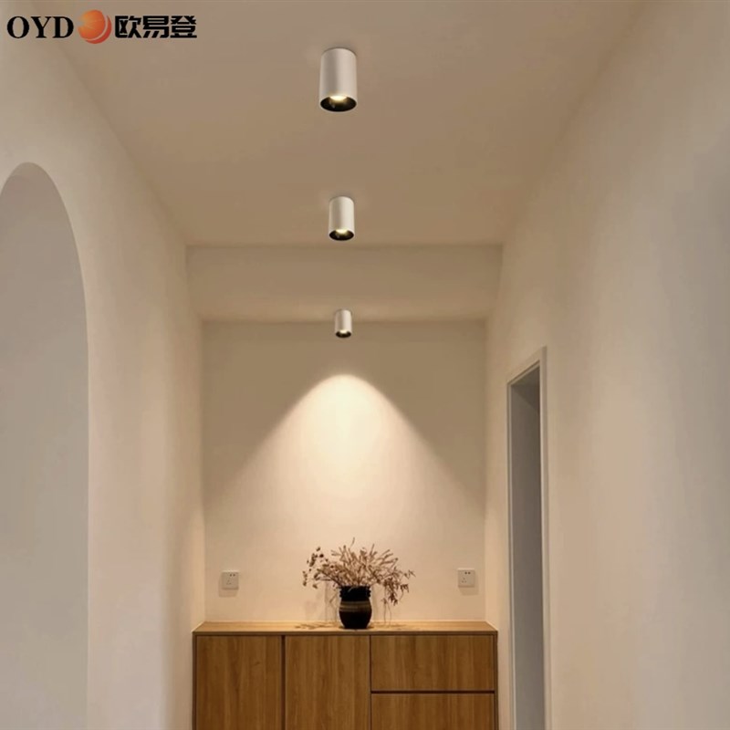 圆形筒灯射灯le吸顶防眩孔餐厅背景墙过cob道客厅免开筒灯明装