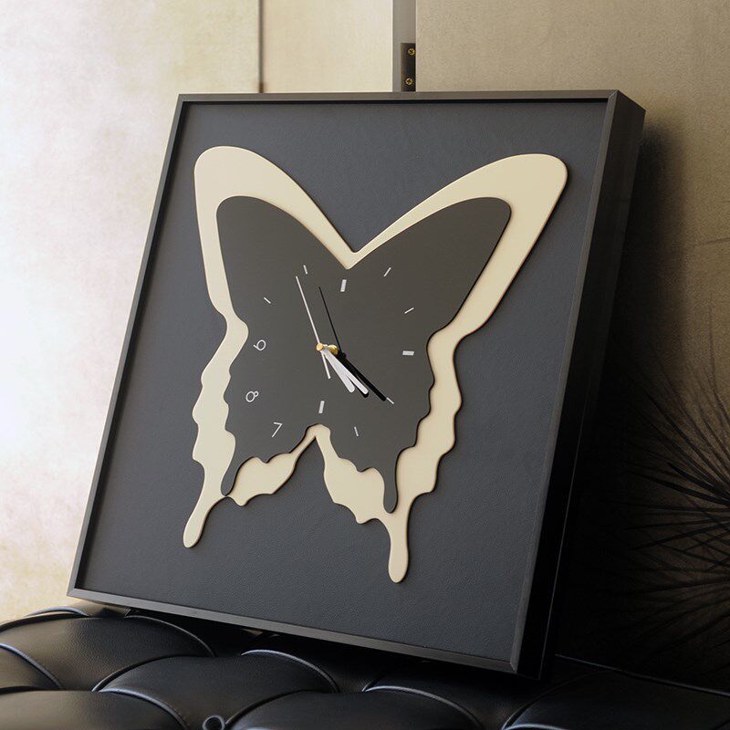 电表箱装饰画带钟表高级电表箱遮挡蝴蝶时钟静音免打孔玄关挂画