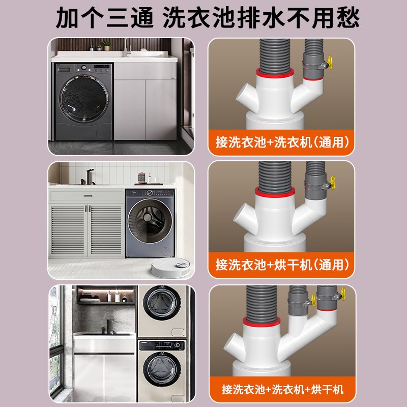 德国阳台洗衣机下水三头通分水器排水管道四通防反水止逆阀接头