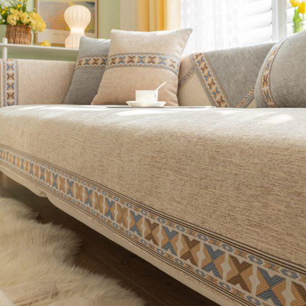 棉麻沙发垫四季通用布艺客厅现代简约家用坐垫子套罩靠背巾全包盖