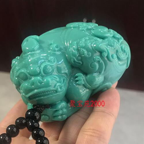 原矿高瓷蓝绿松石貔貅手把件玉石招财皮丘把玩件文玩玉器茶宠摆件