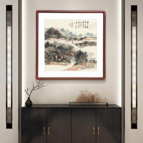 黄宾虹国画斗方形山水画中式客厅背景墙装饰画办公室书房玄关壁画