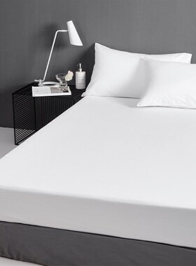 酒店民宿纯白色T/C混纺简约宾馆快乾牀单被套三四件套牀笠式牀品