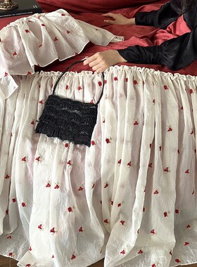 法式复古红色长绒棉全棉四件套提花浪漫公主风小众床单结婚2m