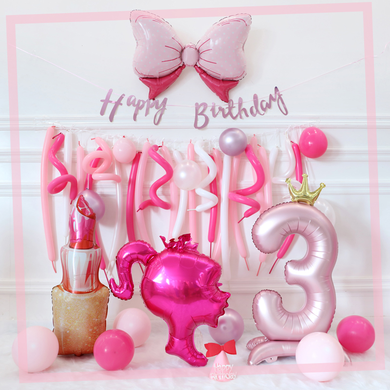 aie娃娃铝膜气球卡通儿童生日装I饰布置女孩拍照道具拉旗