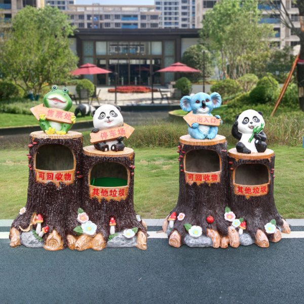户外卡通创意垃圾桶雕塑公园景区幼儿园玻璃钢动物树桩果皮箱摆件