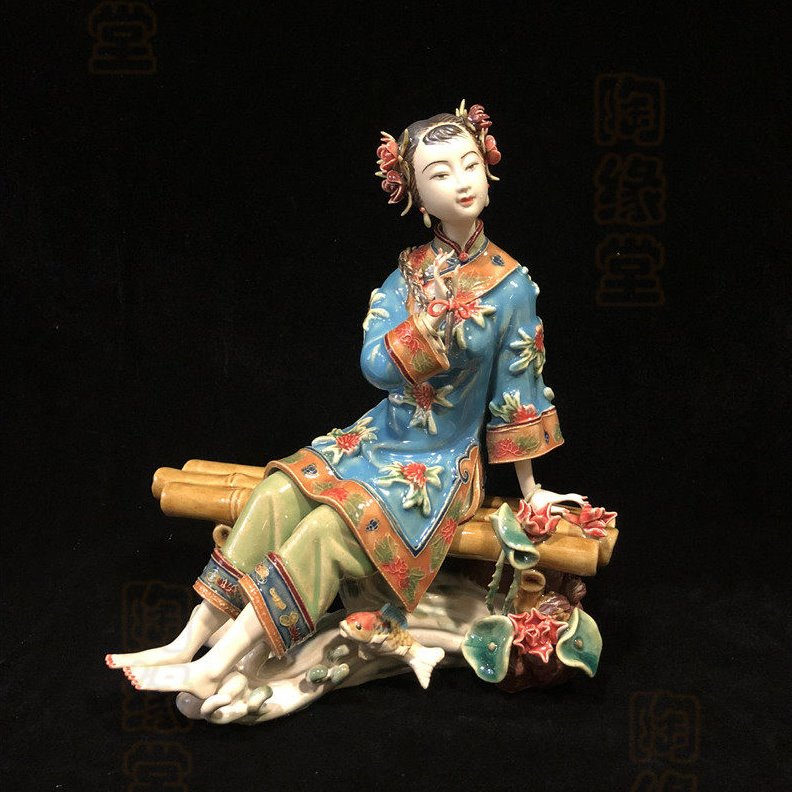 陶瓷工艺品石湾公仔人物中国风仕女可爱客厅饰品家居简约创意摆件