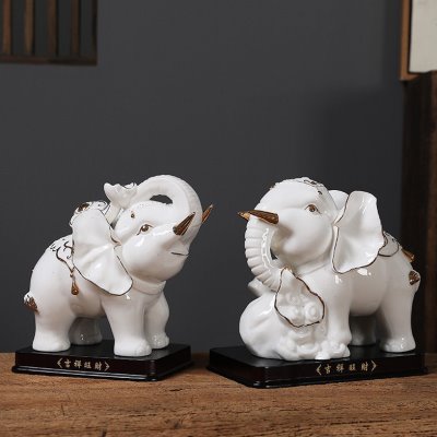 陶瓷大象工艺品摆件家居办公商务玄关对象摆设德化白瓷