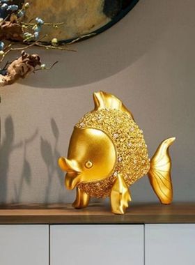 创意玄关酒柜电视柜装饰乔迁新居礼品轻奢年年有余金鱼摆件