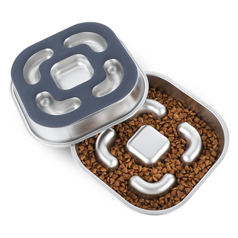 方形304不锈钢慢食碗缓慢进食宽口碗中大型犬金毛巴哥狗狗食盆碗