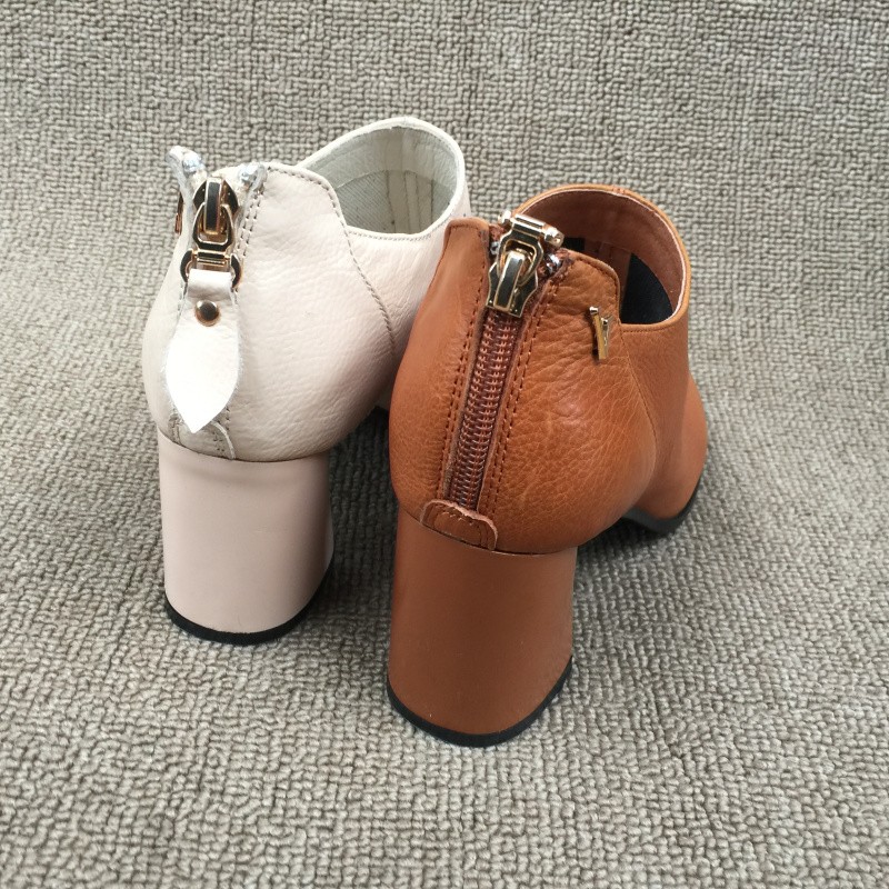 断码处理真皮女鞋2020春秋新款时尚高跟圆头粗跟透气深口女单鞋