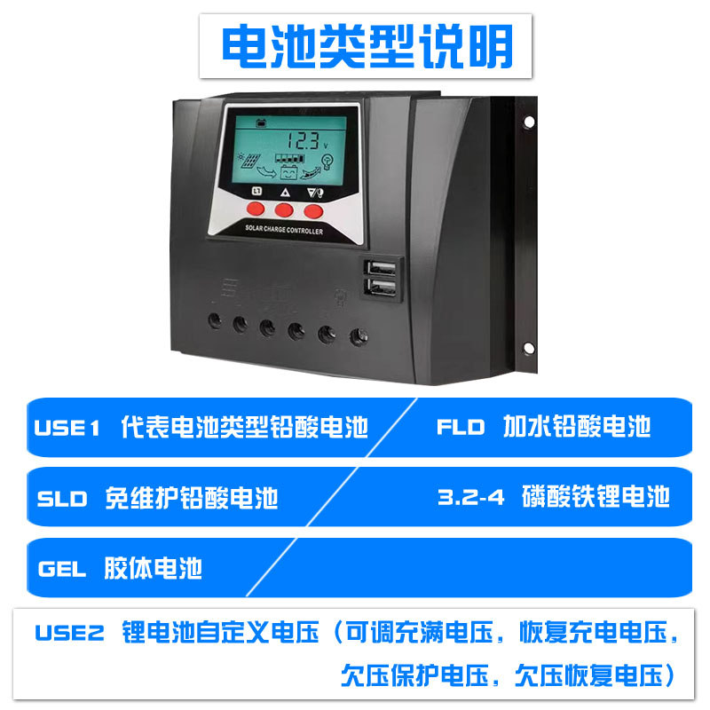 太阳能控制器60A12V24V36V48V全自动通用型光伏板充电器铁锂电池