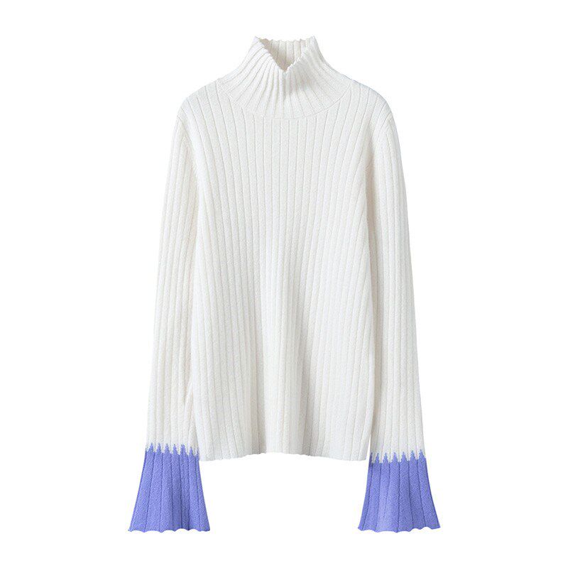 版型非常优秀!喇叭袖高领羊绒衫女纯羊绒毛衣针织打底衫ZJ22195