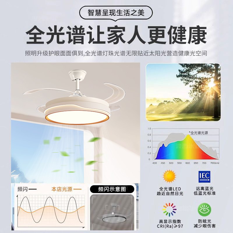 风扇灯电扇灯简约静音变频智能语音APP控制客厅餐厅吊灯照明一体