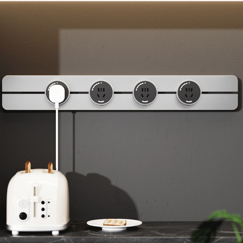 无界轨道插座超薄可移动滑轨插排明装家用免打孔岛台厨房插座扩展