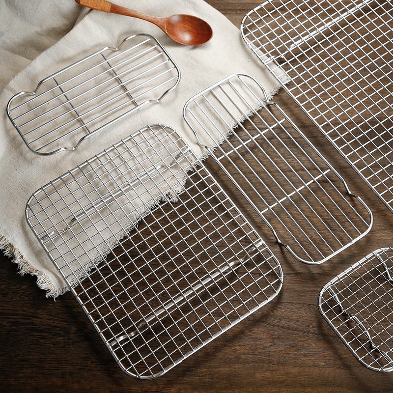 不锈钢烧烤网铁丝网格网片长方形烤网用具小格沥油网架工具圆形炉