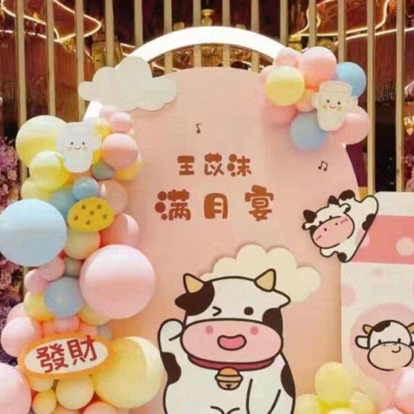 【牛】年宝宝生日布景kt板萌牛百日周岁装饰背景满月宴拍照气球