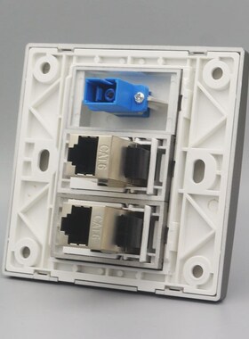 深灰色86型直插式SC光纤电脑面板屏蔽六类直通网络带SC法兰盘插座