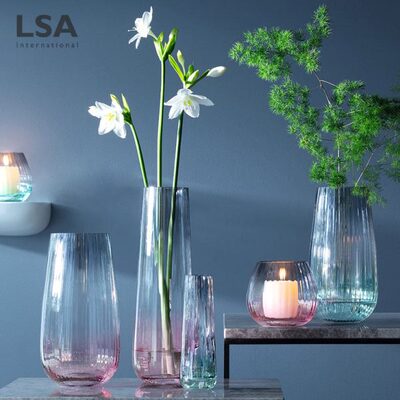 lsa花瓶进口手工渐变玻璃简约透明客厅欧式大号鲜花插花摆件