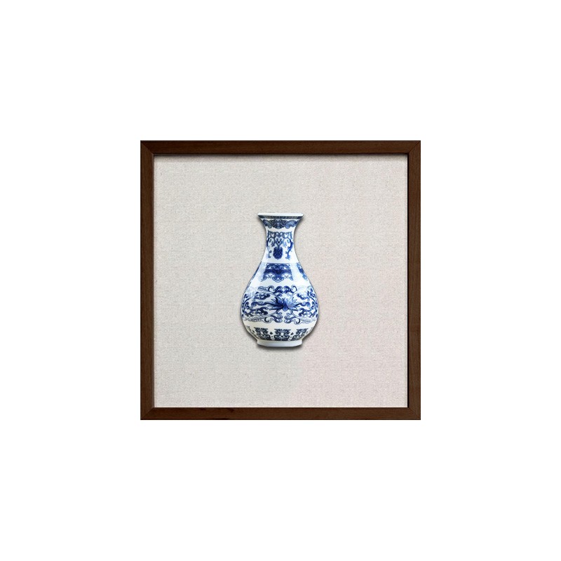 新中式实物画酒店书房餐厅立体青花瓷陶瓷复古花挂画瓷板画装饰画图片