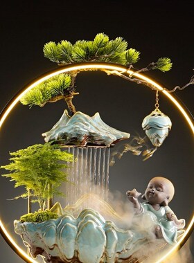 招财流水摆件玄关客厅茶桌办公室装饰创意循环水雾化乔迁开业礼品