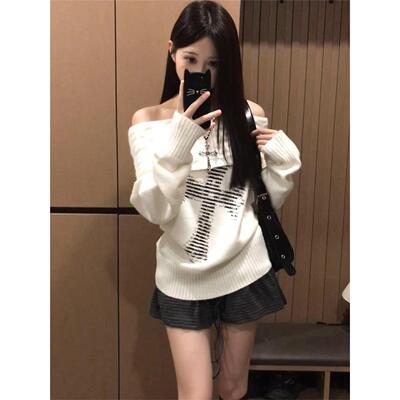 美式覆古一字肩套头长袖