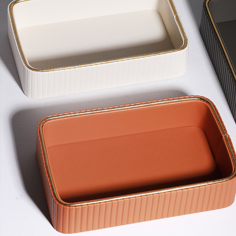 皮质托盘进门放钥匙置物盘化妆品收纳盒桌面香水香熏架玄关摆件