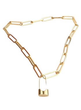 欧美ins风项链 网红复古做旧链条choker金色锁扣别针链条颈链项链