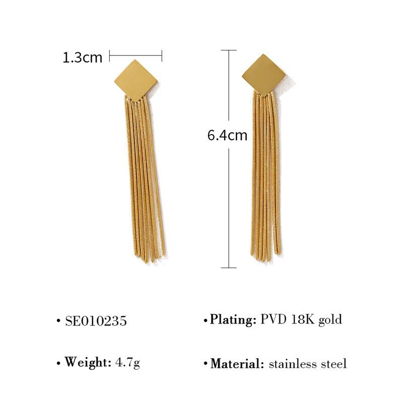 欧美轻奢高级感长款不锈钢链条耳环小众复古几何跨境流苏耳钉