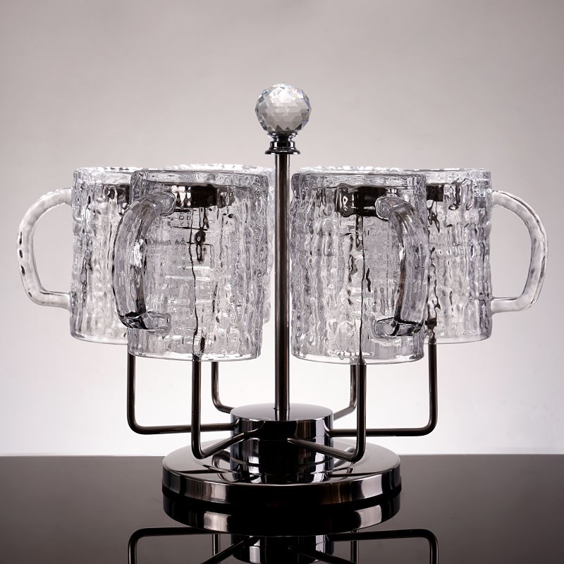 网红复古树皮纹啤酒杯家用水杯玻璃杯加厚带把酒吧X精酿扎啤杯子