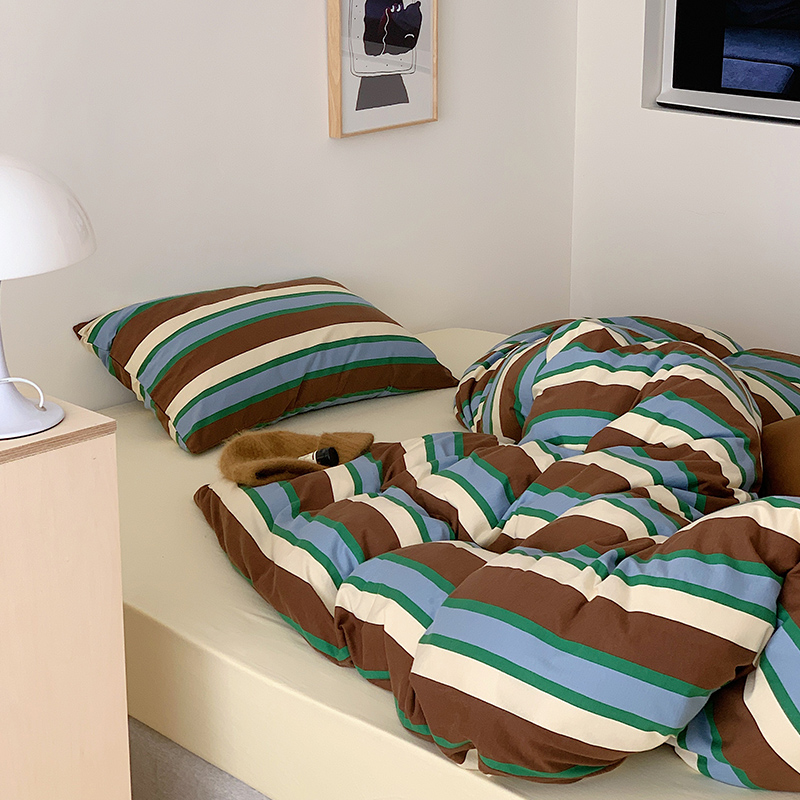 Minimal巴k特农神殿春夏新款撞色复古A类针织棉四件套床单床笠