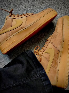 正品NIKE耐克男鞋小麦空军一号AIR FORCE女鞋休闲板鞋CJ9179-200